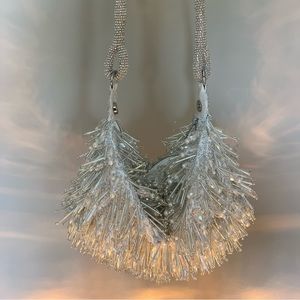 VIRAL Glitzy Glass Beaded White & Silver Clutch Handbag w/Pearls & Crystals NWT